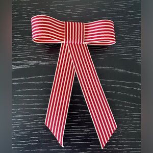 Brand New Cream & Red Striped Hair Bow Clip Bag Clip Gold Alligator Hair Clip